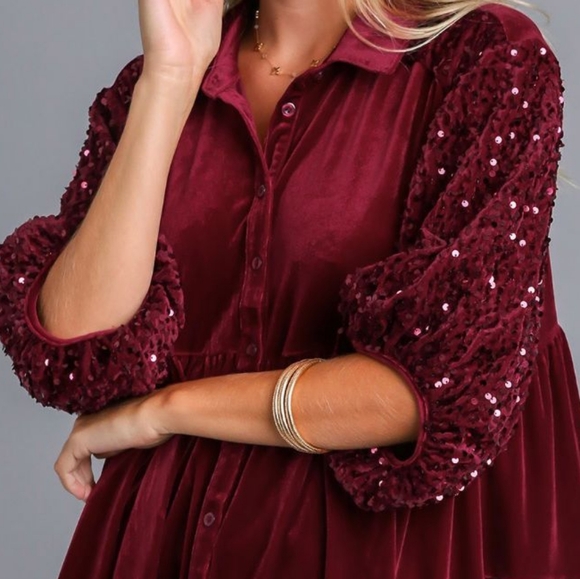 Umgee Burgundy Velvet Tunic Top - Picture 9 of 13